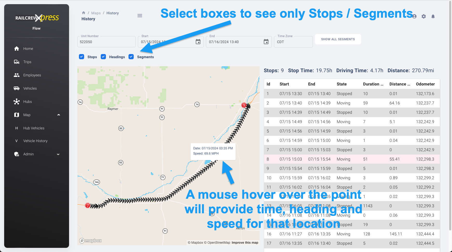 vehicle history map details